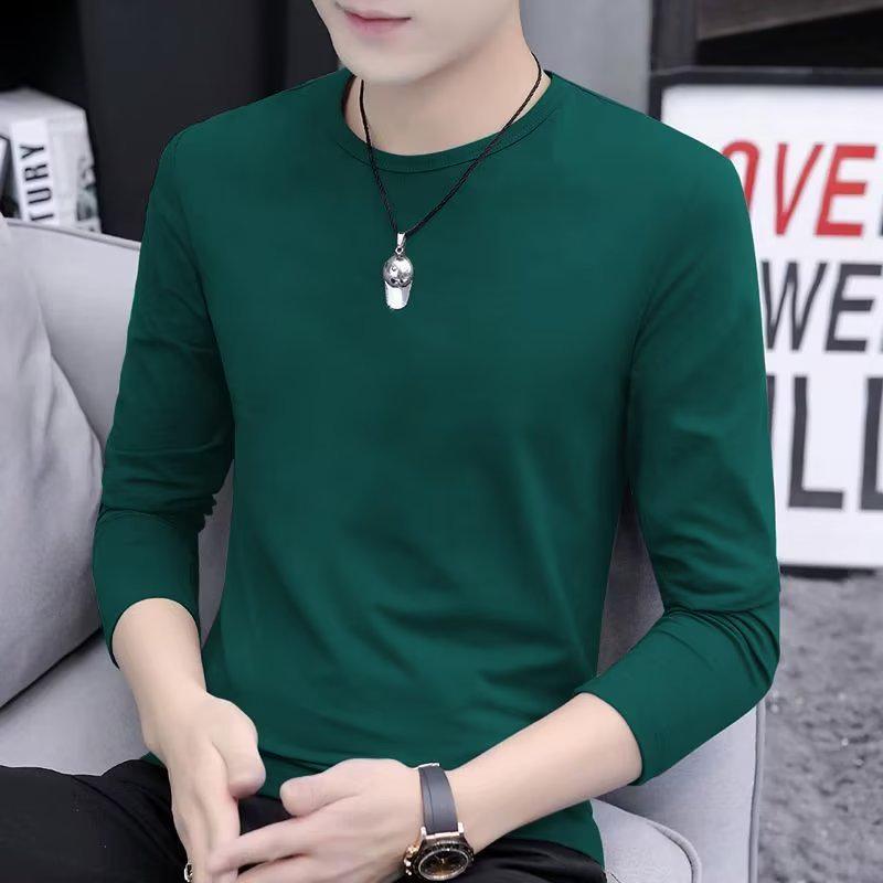 Men's Crew Neck Long Sleeve Slim Fit Pullover – Plus Size Solid Color Casual T-Shirt for Spring & Autumn.