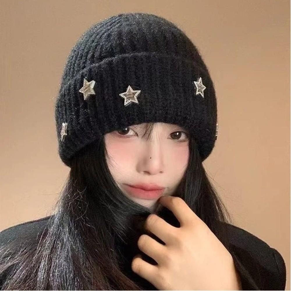 Five Pointed Star Ear Protecting Hat Thicken Beanies Cap Fashion Knitted Hat  Autumn And Winter