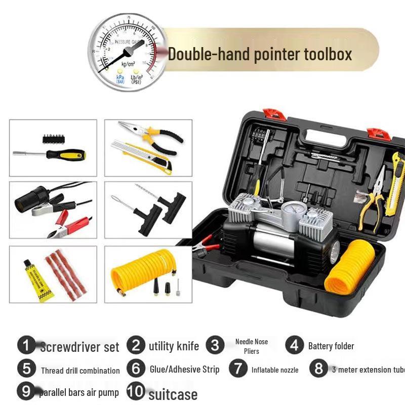 150W Dual Cylinder Car Air Pump - Automatic Stop High-Pressure Inflatable for Tires
