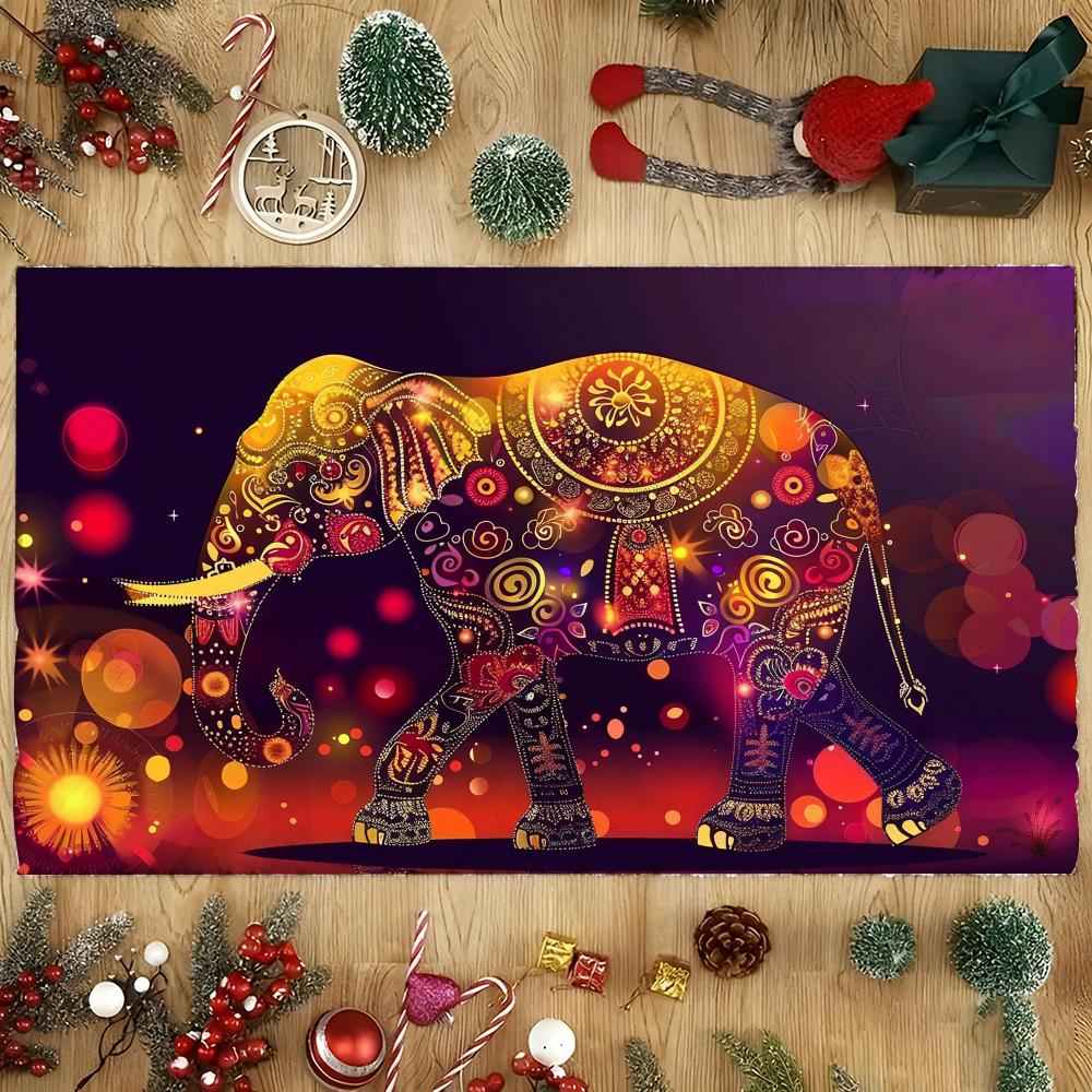 Elephant Mandala Art Floor Mat Cozy Flannel Soft Thick Non Slip Mat For Living Room Bedroom Kitchen Decor Rugs