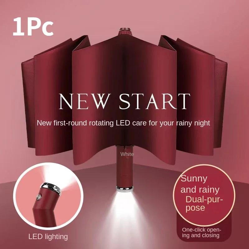 High-grade 10-bone Durable Creative Automatic Bag Torch LED Umbrella Business Umbrella Sunshade Umbrella Three Folding Umbrella