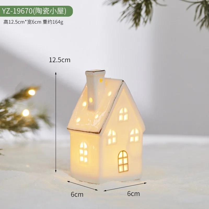 Durable2026 New Christmas Tree Hut Ceramic Villa Creative Luminous Snow House Christmas Scene Arrangement Atmosphere Ornament