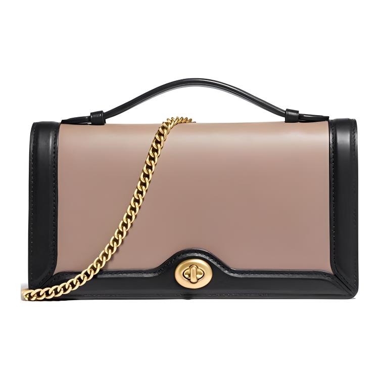 

New COACH Riley Leather Small Square Bag Handbags Shoulder Bag Crossbody Bag Mini Women s Black With Milk Tea Brown 78810-B4P3P 20.1*6.1*10.9CM