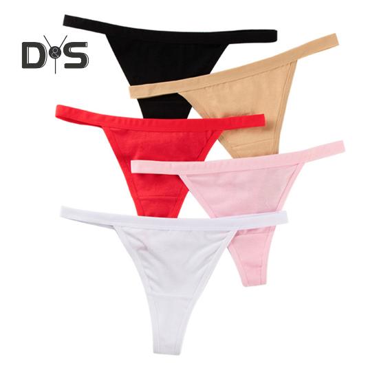 Women Thong Solid Color Slim Fit Mid Waist Cotton Crotch G-string Elastic Briefs Seductive Panties Female Underwear Intimate Clothes for Honeymoons