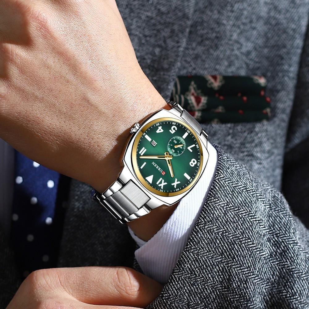 CURREN Fashion Men's Quartz Watch Independent Seconds Dial and Date-Day Stainless Steel Waterproof Luminous Wristwatches