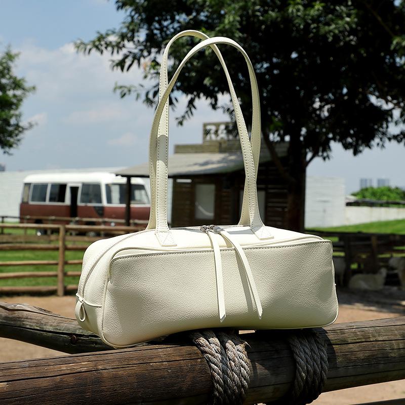Winter First Layer Cowhide Bowling Armpit Bag Shoulder Bag Toast Bag Pillow Bag Large Capacity Commuter Leather Women's Bag
