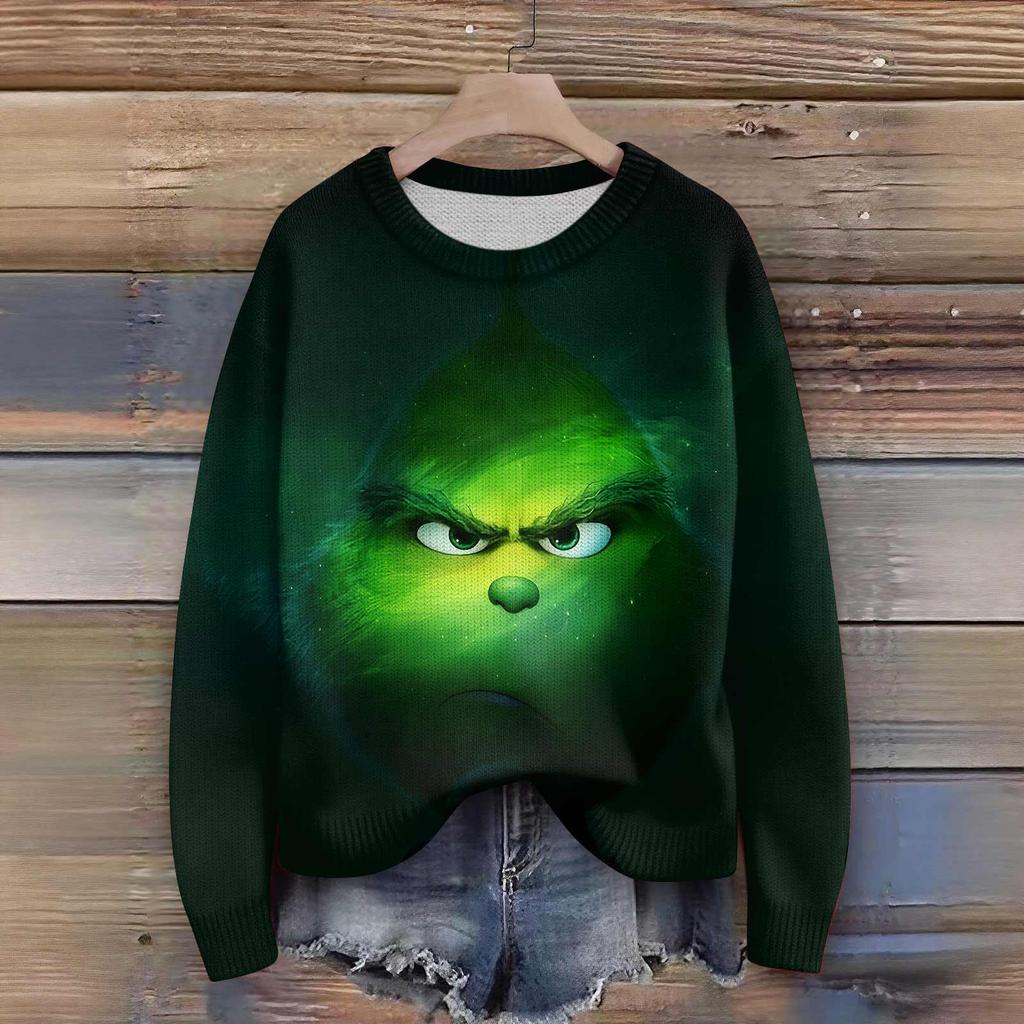 Truien met lange mouwen voor dames O-hals casual schattige print gebreide oversized trui