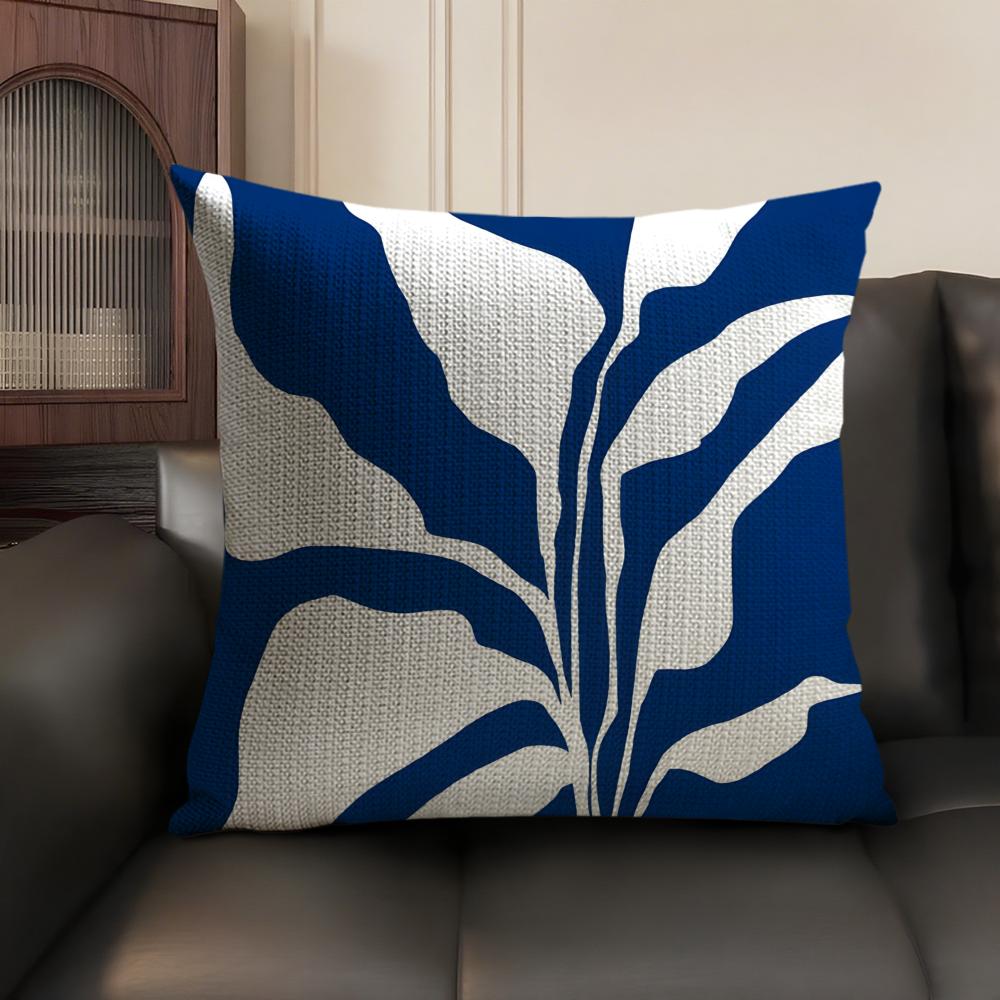 Simple Elegant Artistic Blue Floral Pillow Case Double-Sided Printing Short Plush Sofa Cushion Cover Bedroom Bedside Pillow
