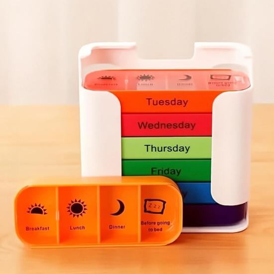 Weekly Pill Organizer Morning Noon Evening Night 4 Times A Day Pill Storage Box Large Capacity 7-Days Medication Dispenser Container