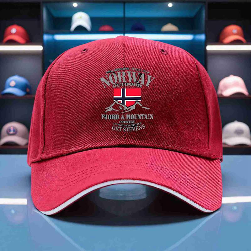 

1 шт. Регулируемая бейсболка для мужчин и женщин Дизайн Норвегии с горами Текст 100% полиэстер Подходит для любого сезона One Size