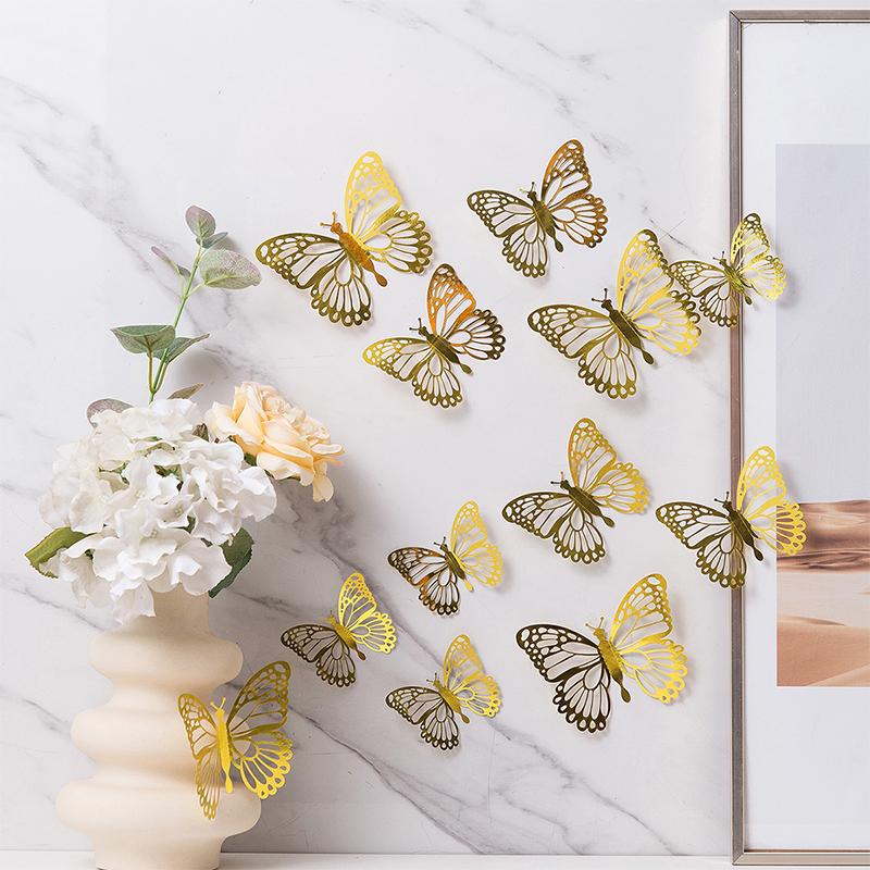 12Pcs/set 3D Hollow Butterfly Wall Sticker for Home Decoration DIY Wall Stickers Modern Wall Art Living Room Decoration