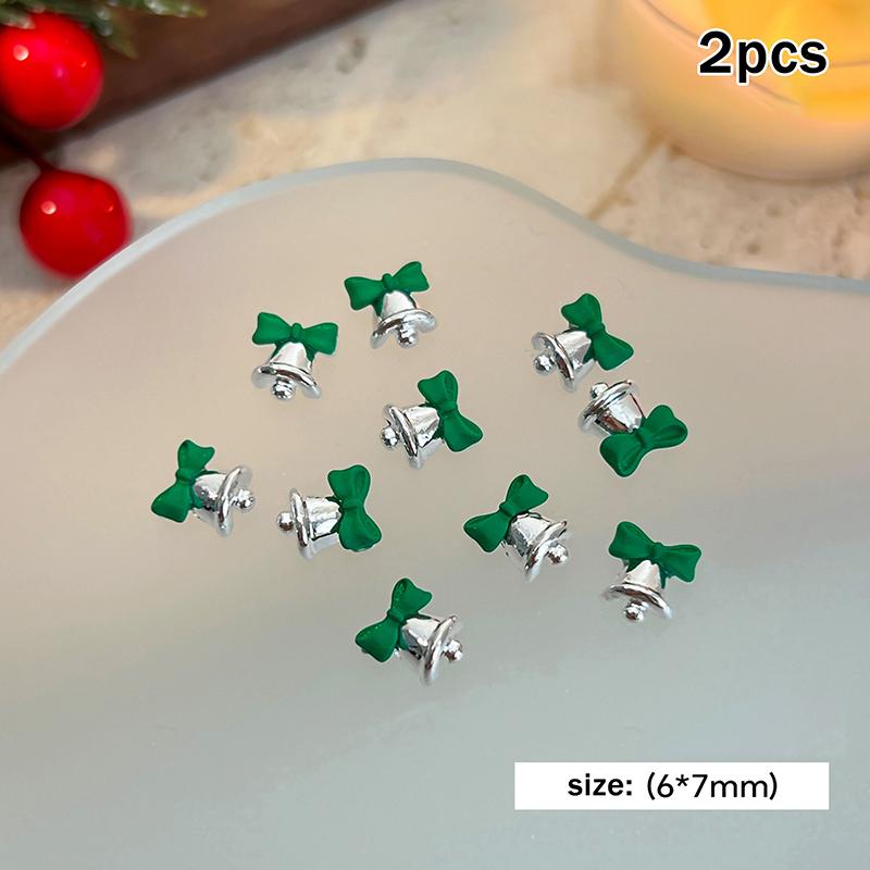 

2pcs Festive Christmas Bell Red Bowknot Nail Art Charms New Year 2025 Luxury Crystal Aurora Bell Pendant Nail Decoration Parts