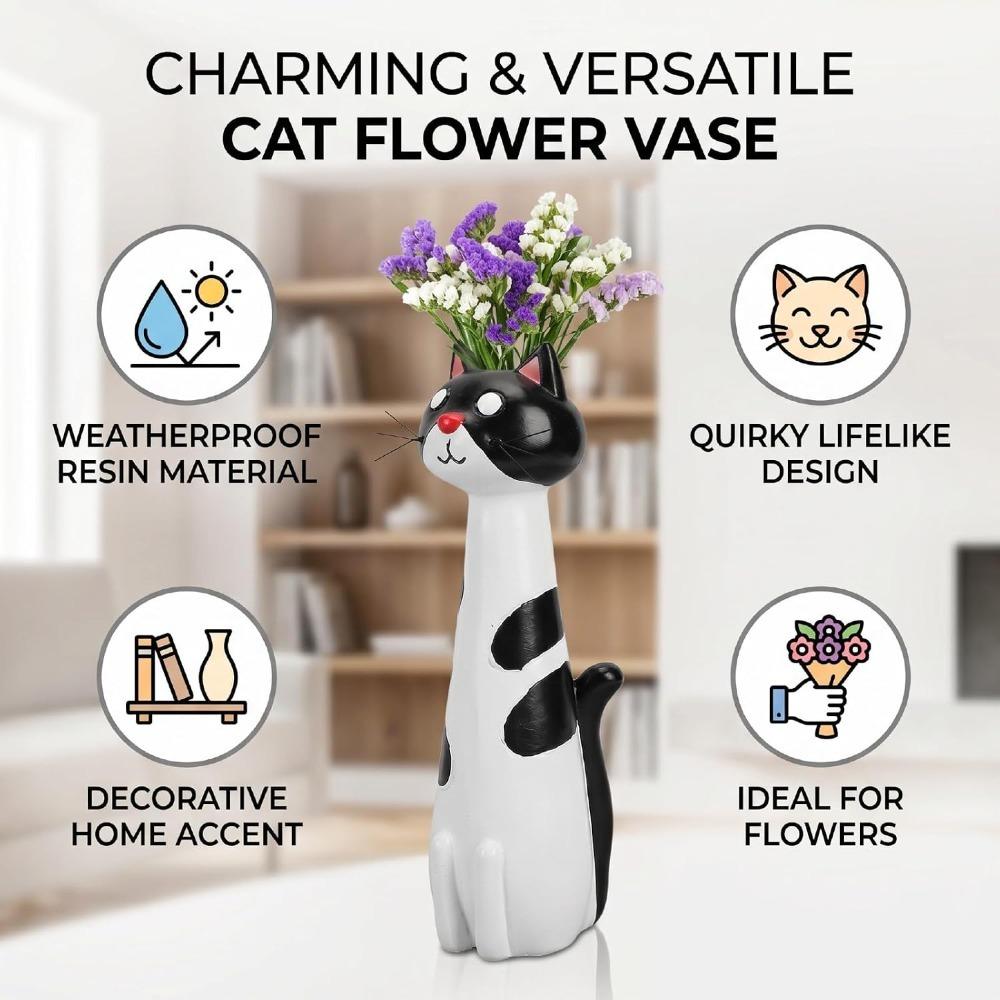 Resin Cat Vase Planter White Color Resin Cat Vase Boho Desktop Flower Pot For Cat Lovers