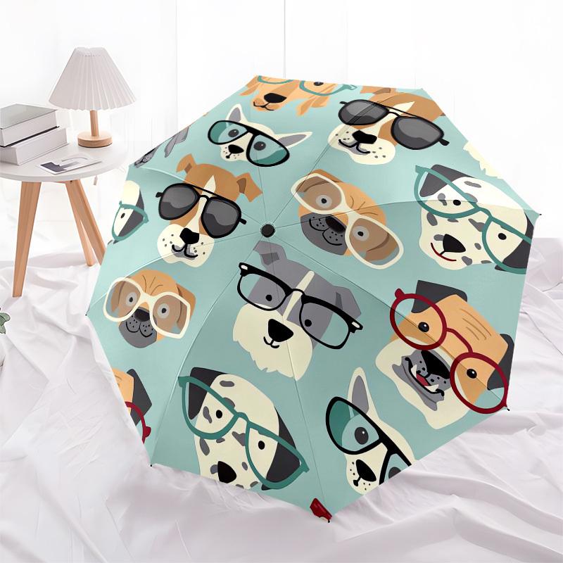 1pc Stylish Dogs with Glasses Umbrella with Plastic Handle,Compact & Stylish,Cartoon Pattern,Outdoor UmbrellaPT575