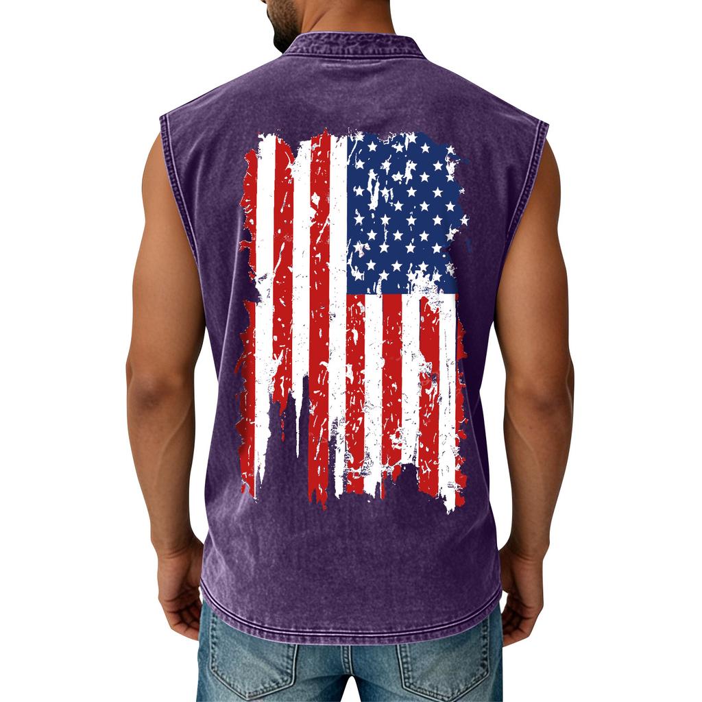 Men's Printed Washed Sports Button Pocket Sleeveless Vest
