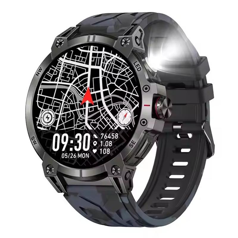 KC89 Smart Watch Men Outdoor Sports LED Flashlight Copmpass Bluetooth Call AI Voice Health Monitoring Fitness Track Smartwatch