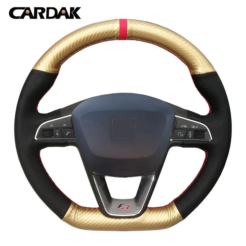 CARDAK Black Leather Carbon fibre Car Steering Wheel Cover For Seat Leon Cupra R Leon ST Cupra Leon ST Cupra Ateca FR