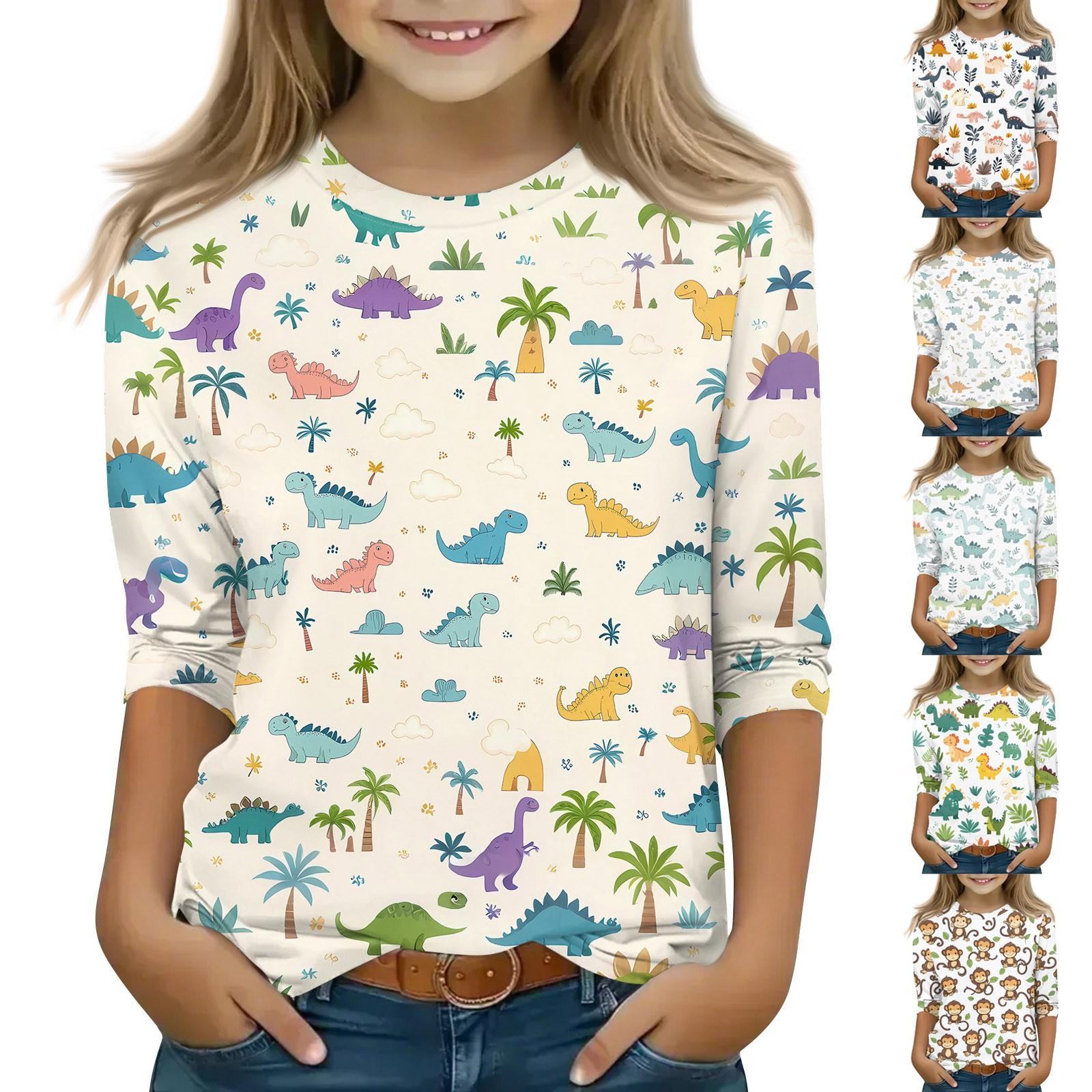 

Children s 3/4 Sleeve Tops Casual Print T Shirt Round Neck Pullover Blouse 150
