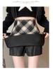 Women's Retro Red Plaid Wool Skirt - High-Waisted A-Line for Autumn/Winter 2024, Anti-Exposure