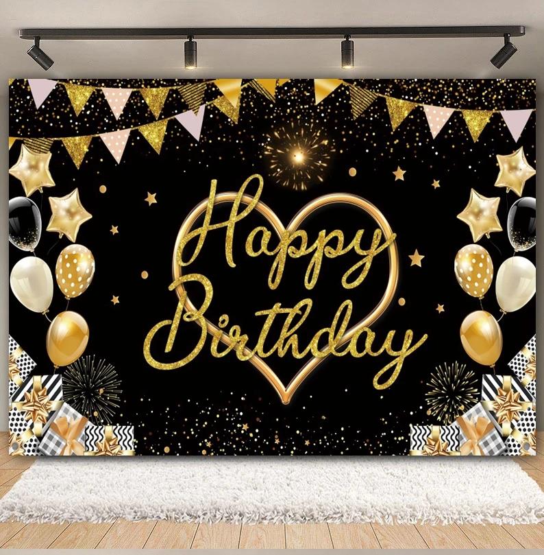 Happy Anniversary Backdrop Gold Balloon Glitter Love Heart Flower Birthday Party Bridal Shower Wedding Photography Background
