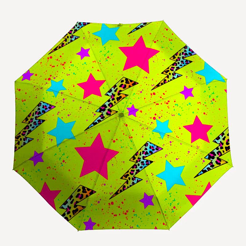 

1pc Lightning Bolt Stars Pattern Auto-Fold Umbrella with One-Touch Open/Close - 8 Reinforced Ribs for Windproof Stability, yy251118255