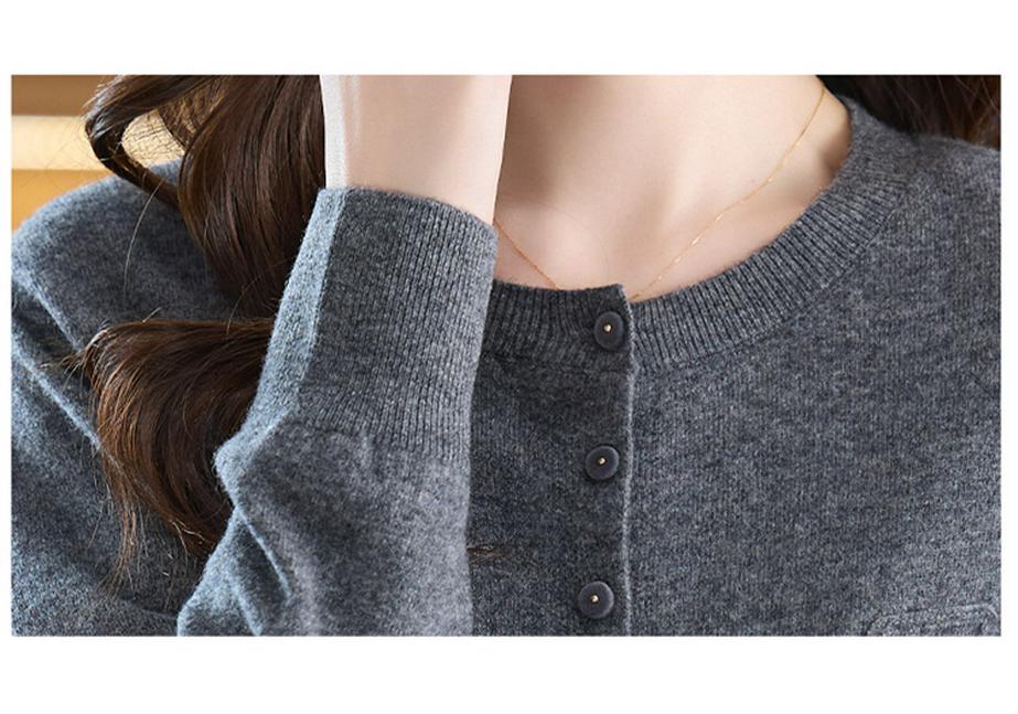 Women's Solid Color Wool Jacquard Long Sleeve Cardigan Sweater