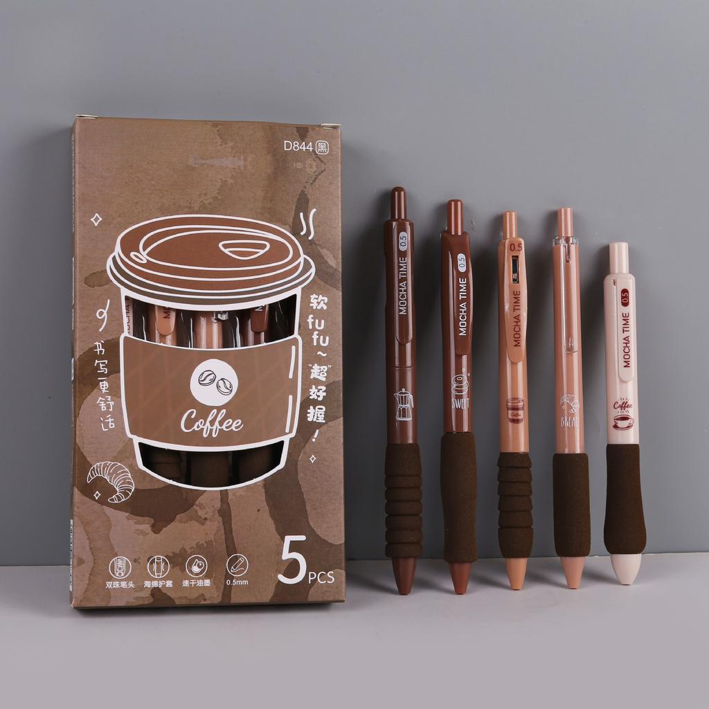 5PCS/Pack Coffee Series 0.5mm Gel Pen Set Soft Touch Stationery Pen Black Refill Writing Pens For Student Office School Supplies