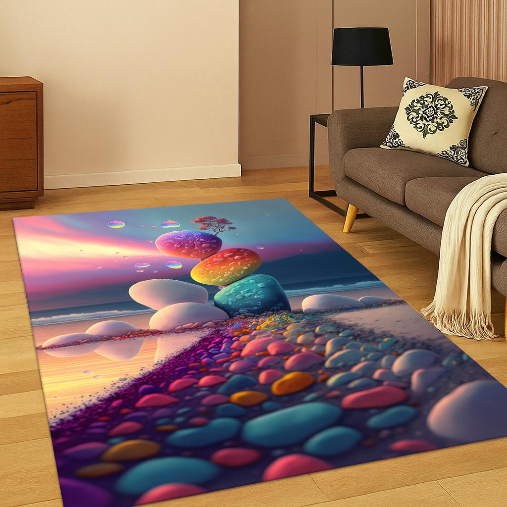 3D Colorful Dreamy Soft Stone Pebble Carpet Rug for Home Bedroom Living Room Sofa Doormat Kitchen Decor,Kid Game Non-slip Mat