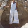 New European and American Women's Clothing WISH Suspender Solid Color Cotton and Linen Jumpsuit