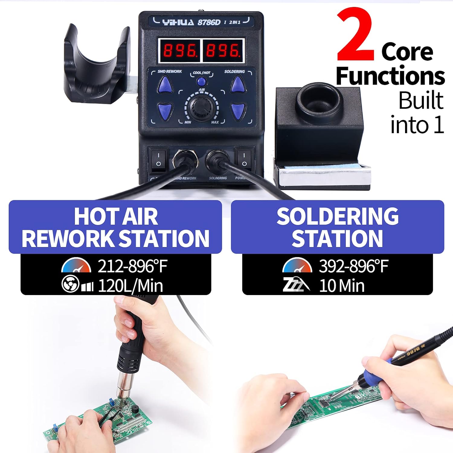 

2-in-1 Hot Air Soldering Station with Digital Temp Control, °F/°C, Sleep Mode United States