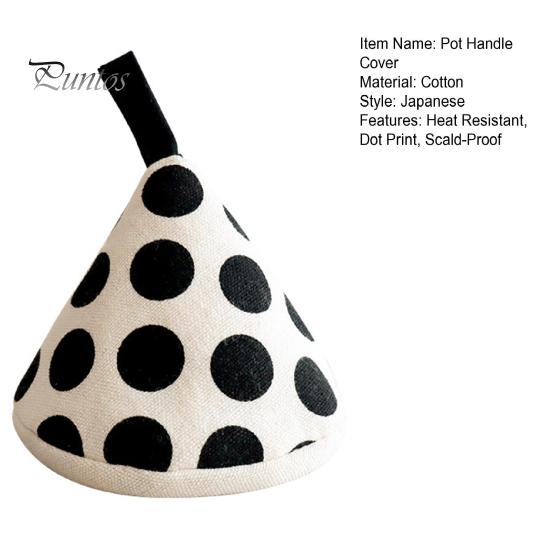 Scald-Proof Pot Handle Cover Triangle Cotton Heat Resistant Dot Print Hanging Loop Sleeve Thick Mini Kitchen Griddle Frying Pan Lid Grip Holder