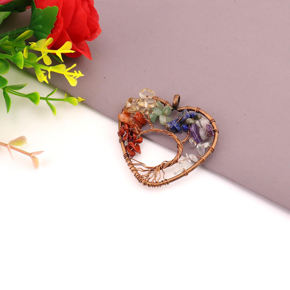 Rainbow Life Tree Wire-Wrapped Crystal Pendant Necklace N746