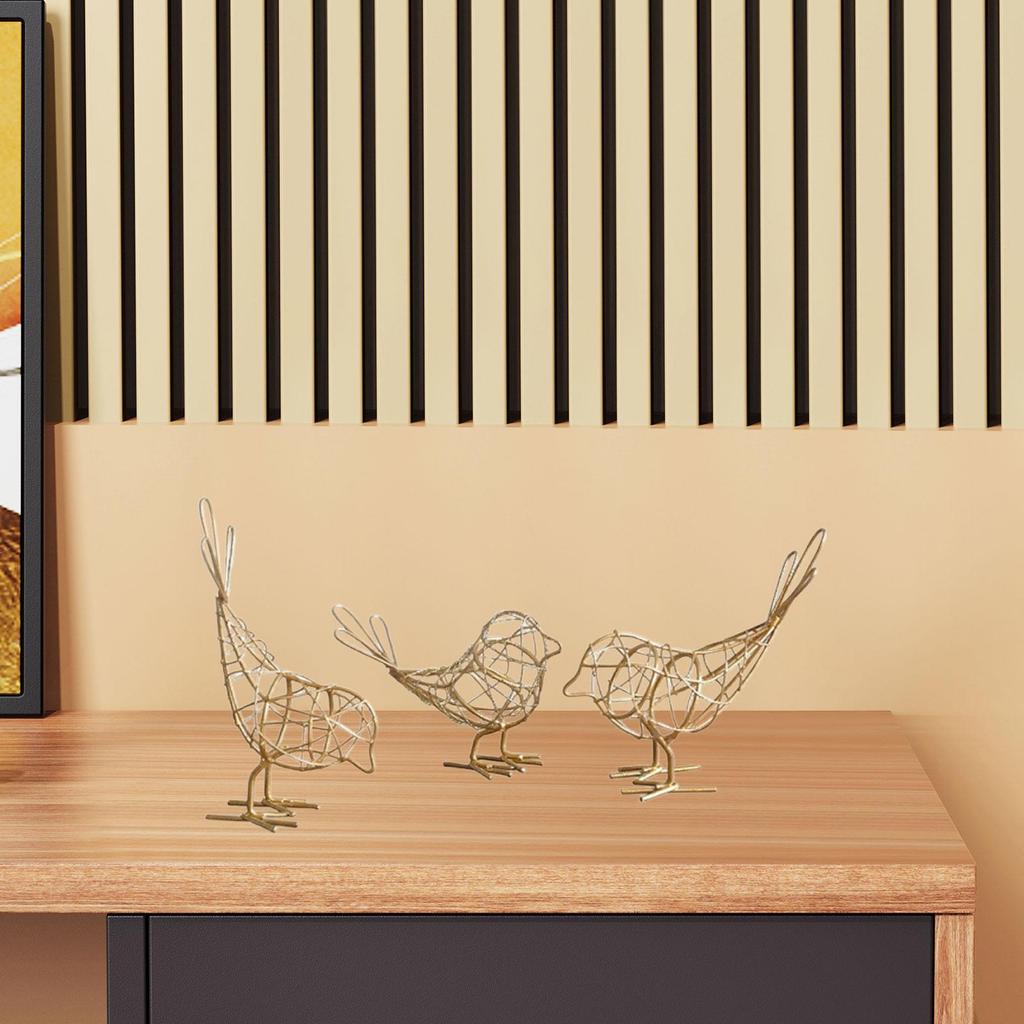 3Pcs Bird Statue Animal Sculpture Hollow Crafts Decorative Gift Artwork Metal Figurine for Bedroom Housewarming Hallway Desk