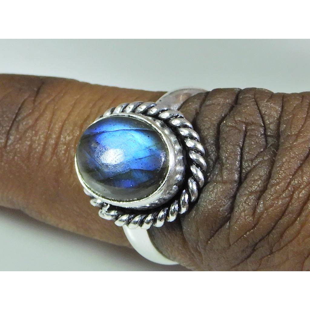 Natural Blue Labradorite Gemstone 925 Solid Sterling Silver Ring Size US-7 PG-143