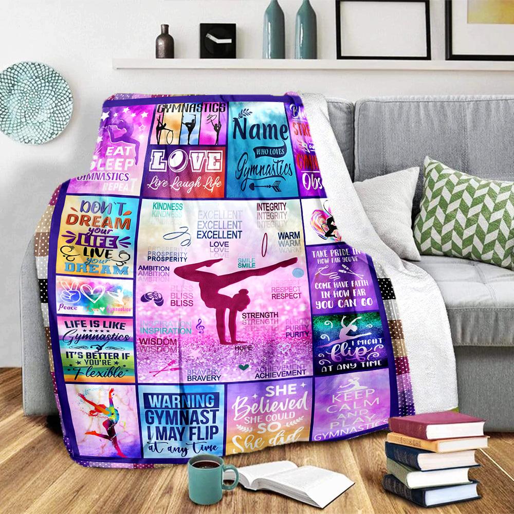 Gymnastics Home Customize Your Name Blankets Comfortable Soft Lightweight Allseason Multipurpose Blanket For Picnics Sofas Offices Beds Living Rooms