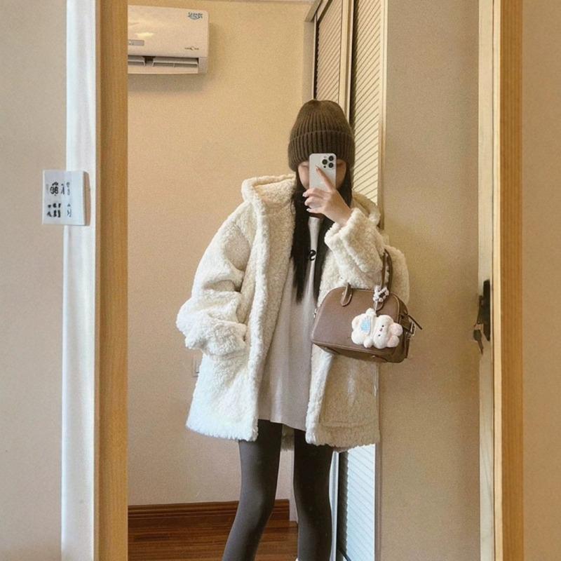 Eco-friendly Fur Coat Women's Winter New Hooded Thickened Fur Integrated Lamb Wool Medium and Long Plush Coat