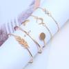 Versatile Geometric Rhinestone Crescent Feather Bracelet Set (5 Pieces)