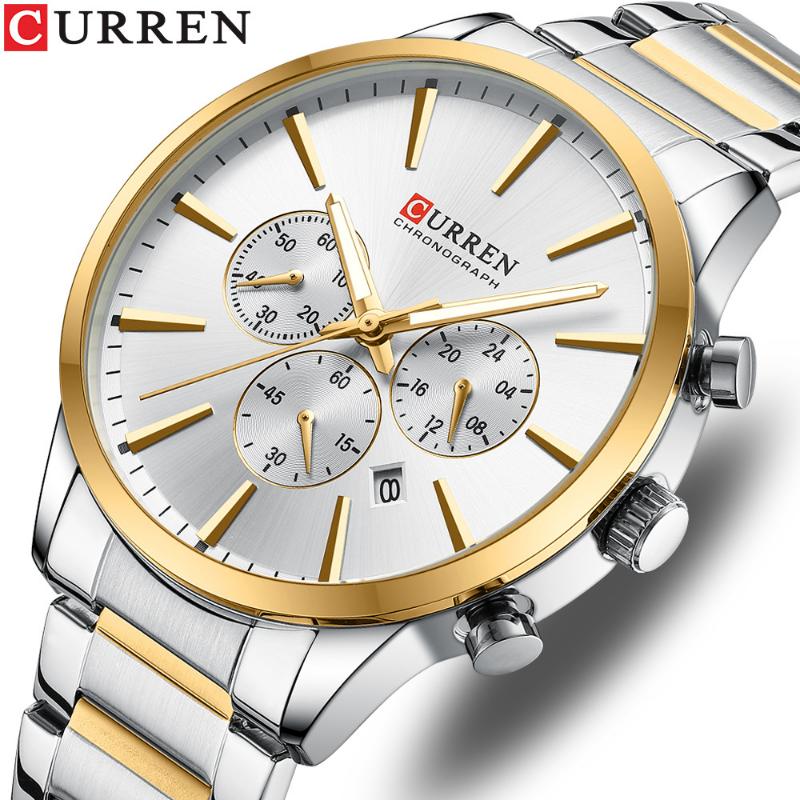 CURREN Neue Top-Herrenuhr mit Stahlgürtel, sechs Nadeln, Chronograph, Quarzuhr, Kalender, 24-Stunden-Anzeige