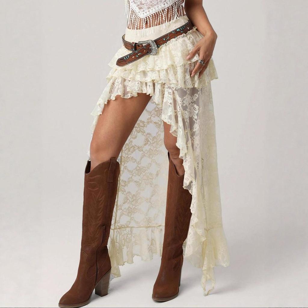 Sommer Europäischer und Amerikanischer Sexy Spitzenrock Cowgirl-Stil Unregelmäßiges Design Damenrock