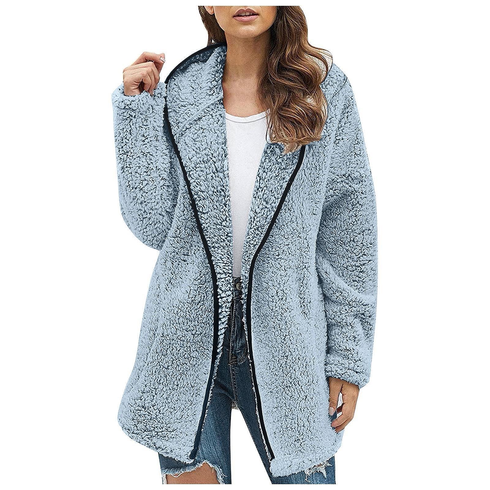 

Женская модная осенне-зимняя толстая плюшевая куртка с карманами и длинными рукавами, топ M синий