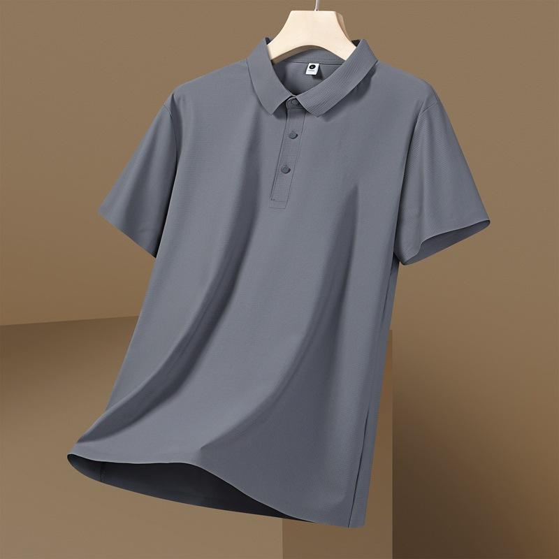 Seamless Ice Silk Polo Shirt T-shirt Summer Lapel Solid Color Short-sleeved T-shirt Business