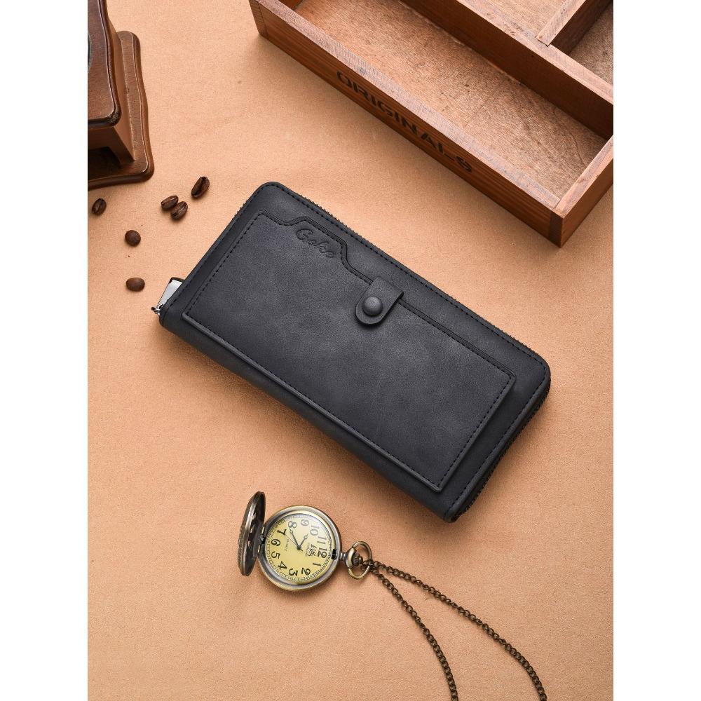 

Мужские кошельки Длинный кошелек, Кожаный держатель для карт, Кошелек для монет, Деловой стиль 19.5 * 10.5 * 4CM чёрный