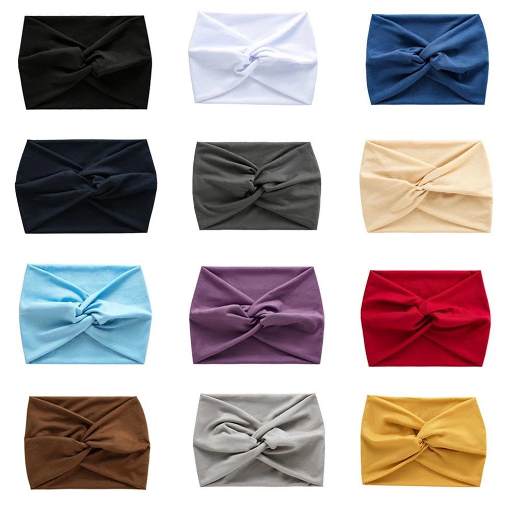 Simple Soild Color Twisted Extra Large Thick Wide Headbands Elastic Turban Workout Sports Hair Band Headwear