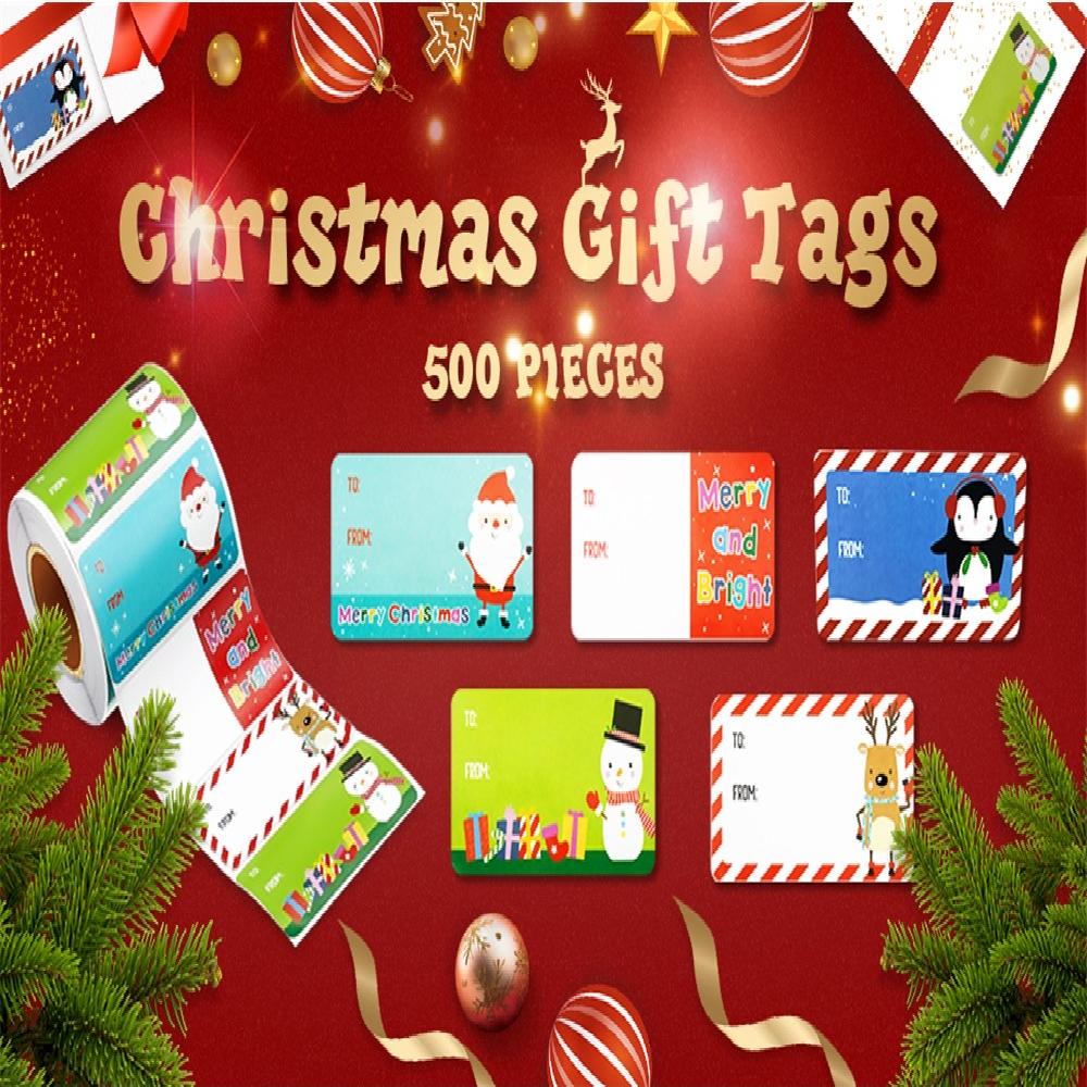 500pcs Christmas Self-Adhesive Gift Tags – 2x1.5 Inch Foil Labels With 5 Classic Designs For Holiday Gifts, Birthday, Special Occasions