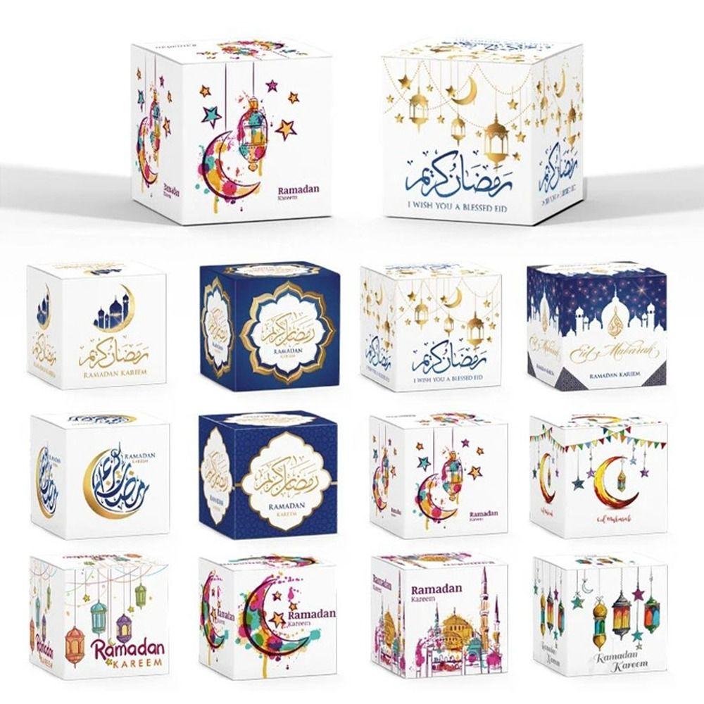 

6 шт., бумажные пакеты для конфет, мусульманская исламская вечеринка, пакеты для упаковки печенья EID Mubarak, подарочная коробка EID Mubarak