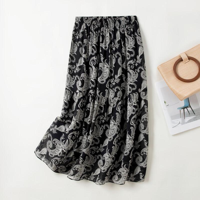 TUHUANG Women s 100% Mulberry Silk Animal Print Midi Skirt One Size
