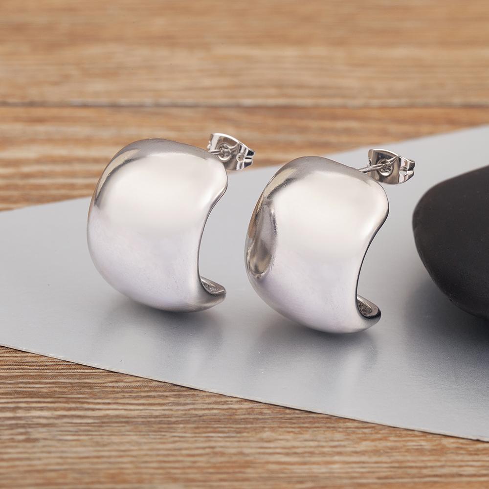 

Nidin High Quality Belt Shape Smooth Copper Charm Stud Earrings For Women Vintage Ear Jewelry Party Wholesale Accessories Gifts срібний