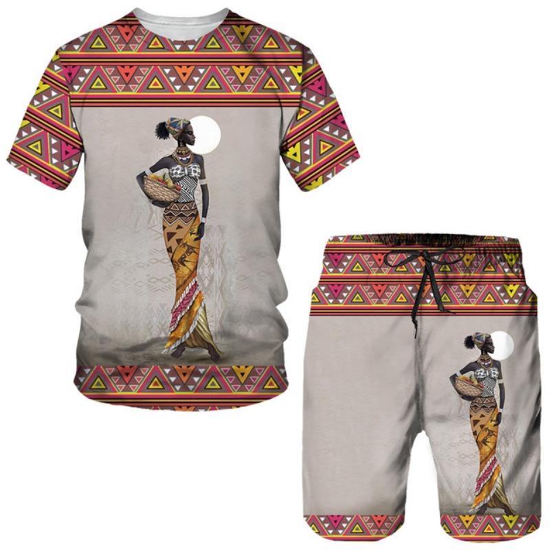 Africké dívky 3D potisk etnický styl dětské soupravy módní trička plážové šortky trička topy vintage chlapci dívky sportovní oblečení obleky