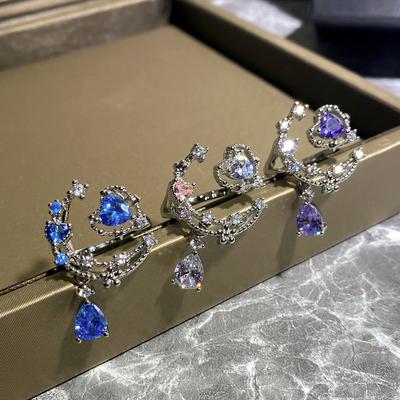 Bague en Zircon Amour Bleu Mer 2026 Femme, Design de Niche Doux et Cool pour Bébés, Bague Ouverte Tendance et Cool pour l'Index