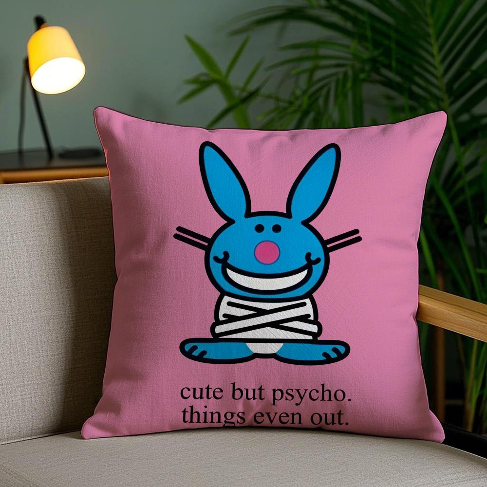 Cute Rabbit Cushion Cover Plush Fabric DoubleSided Printed Invisible Zipper Sofa Pillow Case Home Bedroom Decor